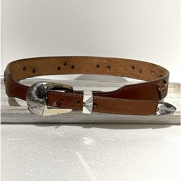 Silver Creek Collection Brown Leather Silver Charm Western Belt Size Small - Picture 13 of 16